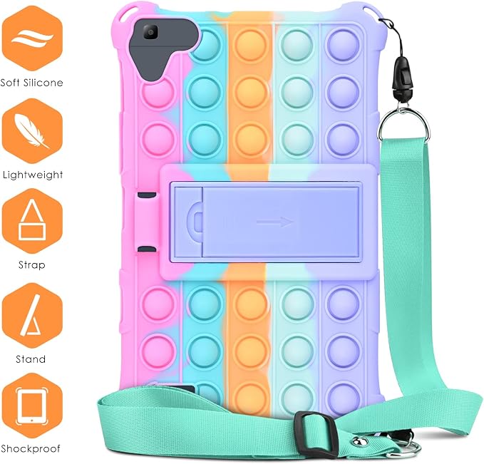DETUOSI Silicone Case Compatible with Samsung Galaxy Tab A 8.0 2019 Without S Pen Model (SM-T290/T295/T297) Lightweight Protective Cover with Strap for Galaxy Tab A Case 8.0 2019 Dazzling Pink