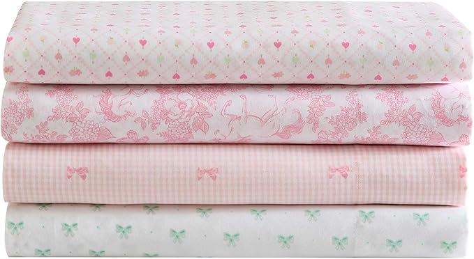 Laura Ashley Kids - Full Sheet Set, Soft & Wrinkle-Resistant Toddler Bedding Set, Deep Pockets, Girl Bed Sheets with Matching Fitted Sheet & Pillowcases (Tiny Bows Pink)