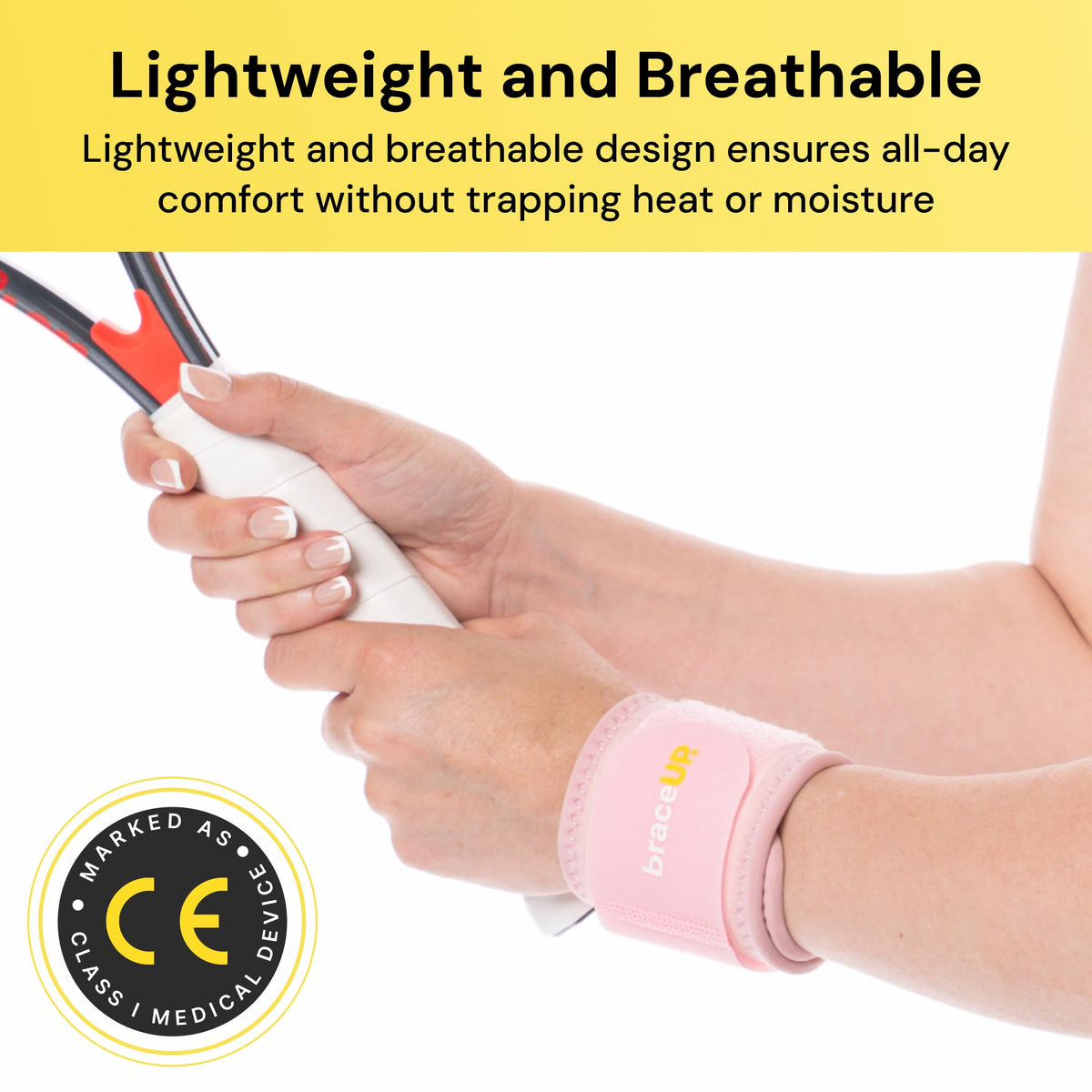 BraceUP Wrist Compression Strap and Support Brace, One Size Adjustable, 1 PC (Pink)
