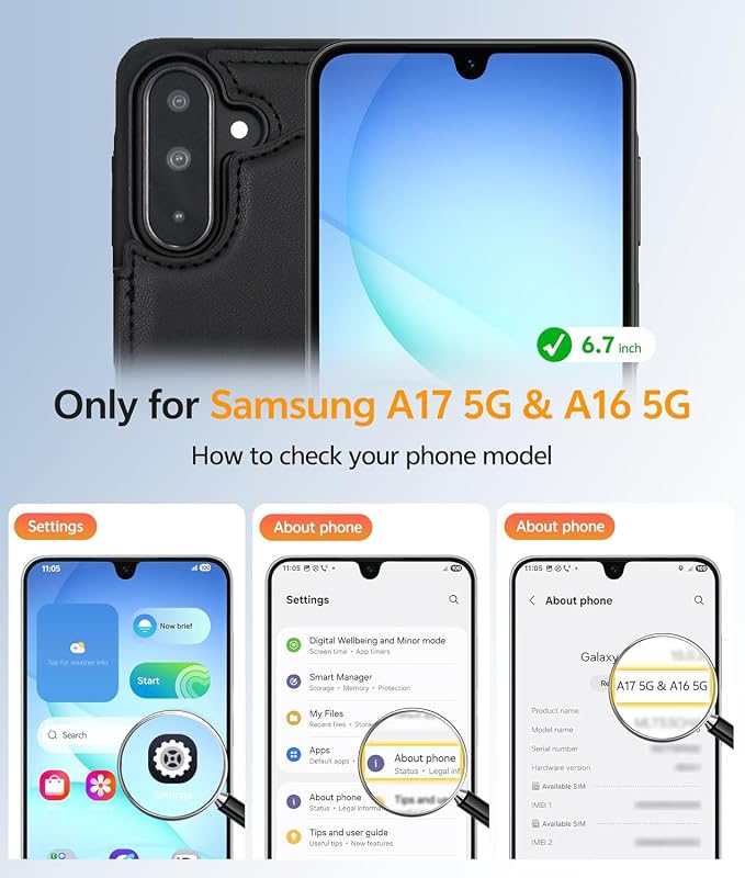 Wallet Case for Samsung Galaxy A17 5G 2025 RFID Blocking Card Holders| Kickstand | Shockproof TPU Shell | PU Leather | Magnetic Closure | Protective Flip Folio Cover | Black