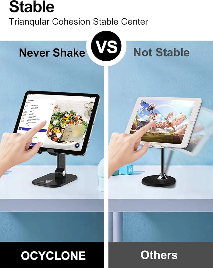 OCYCLONE Phone Stand Adjustable Height and Angle Foldable Cell Phone Stand Holder for Desk Taller iPhone Stand Compatible with 4.7-13 Smartphones iPad Tablet Beige