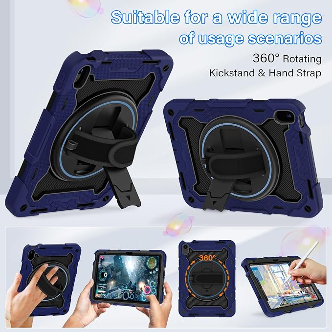 for iPad 9th 8th 7th Gen Case 10.2 inch with Screen Protector | 360° Rotating Kickstand Hand Strap Shoulder Strap Heavy Duty Military Grade - Kids Friendly