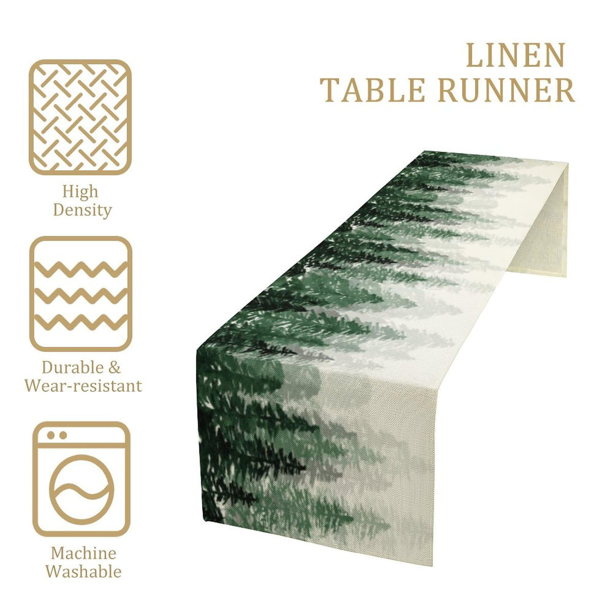 Green Forest Pine Trees Table Runner, Woodland Tabletop Scarf Home Kitchen Holiday Decor, Seasonal Farmhouse Rustic Dining Decorations Party Supply 13 X 60 Inch