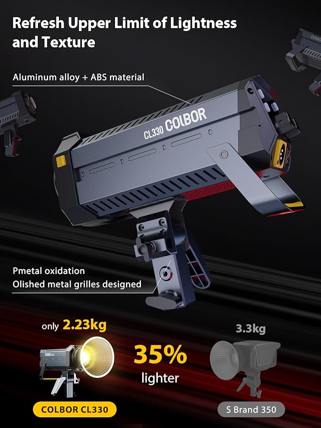 Video Light, COLBOR CL330 330W Continuous Lighting 2700-6500K Bi-Color CRI96+ 65,800Lux@3.3ft COB Studio Light Professional with Bowens Mount APP 10 Light Effects, LED-Video-Ligh-Photographyt-Studio