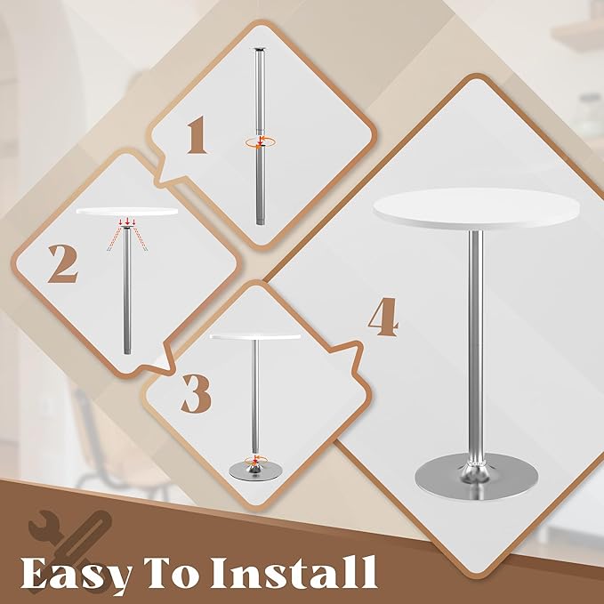Homall Round Dining Table Bistro Pub 23.8 x 39.5 Inches Bar Table for Kitchen, Dining Room (1, White-Silver)