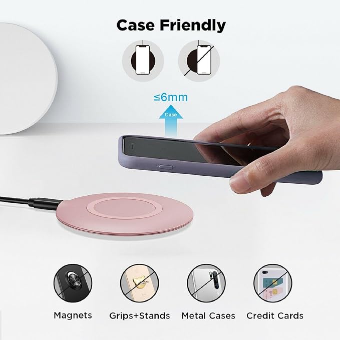 15W Wireless Charger Fast Pink Compatible with Boost Mobile Celero 5G Plus (ONLY for 2024) Charging Pad Slim Quick Charge