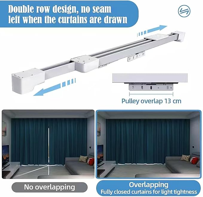 TIPIACE Hard-Wired Tuya Wifi Motorized Curtain Track to Remote Control Ceiling Mount Electric Retractable Curtain Rail Compatible with Alexa Google Home (L 94-177 inch OR 240cm - 450cm)