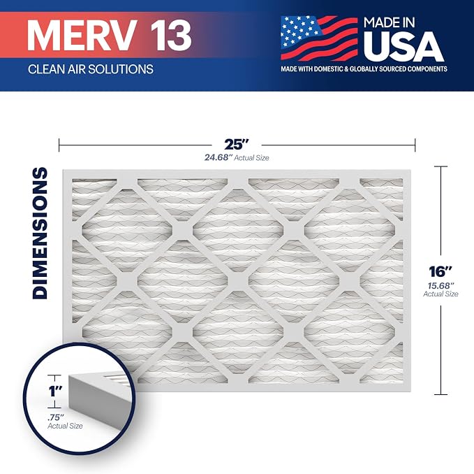 BNX TruFilter 16x25x1 MERV 13 AC Furnace Air Filter