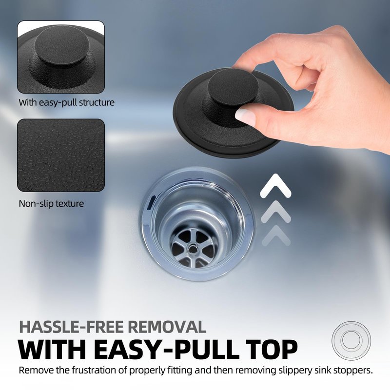 (2 Pack) Exact Replacement for InSinkErator STP-PL/STPPL Black Rubber Sink Stopper for Garbage Disposal – Compatible with Standard 3-1/2" Drains from Kohler, Waste King, Whirlpool, and More