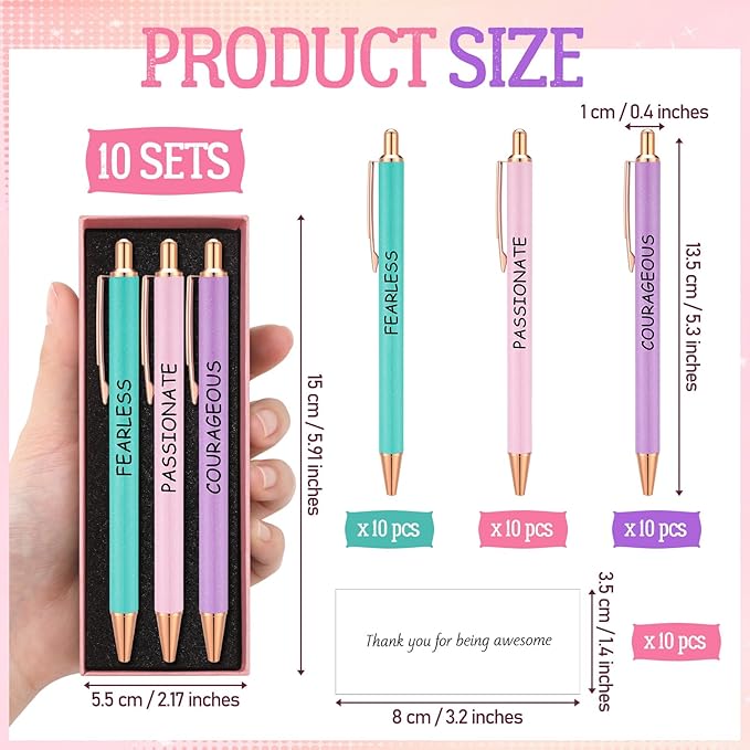 Tenceur 50 Pcs Pink Thank You Gifts for Women Bulk Employee Appreciation Gift Set with 30 Luxury Ballpoint Pens 10 Greeting Cards and 10 Gift Boxes for Teacher Nurse Coworker Volunteers(Inspire)