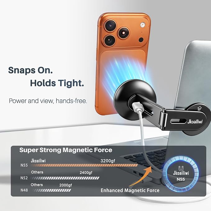 15W Wireless Charger Magnetic Phone Holder for Laptop &amp Tesla | Foldable Invisible Fast for Magsafe Charger 360° Adjustable &amp 180° Swivel Continuity Camera Mount Dual-Screen for iPhone