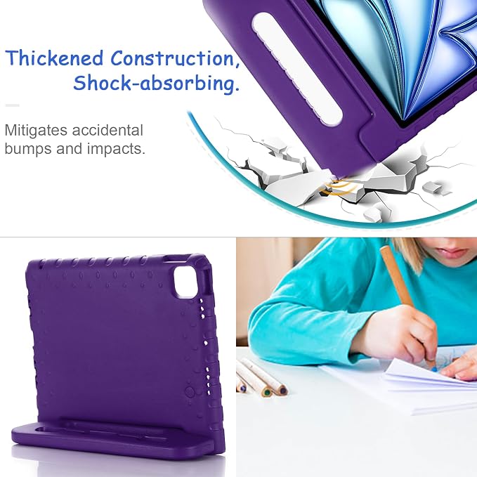 Kids Case for iPad Pro 11 M5/M4 &amp iPad Air 11 (2026/2025/2024) Shockproof Case with Pencil Holder Techcircle Light EVA Foam Handle Stand Bumper Protective Child Friendly Drop Proof Cover Black