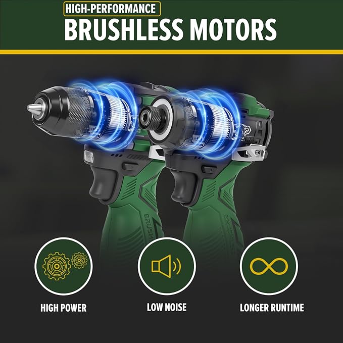Prostormer Cordless Drill and Impact Driver Set, 17V Brushless Power Tool Kit Included 3/8” Drill & 1/4” Impact Driver with 2 Batteries, Charger, 23pcs Bits and Tool Case