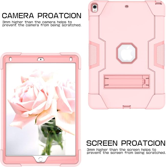 Dteck for iPad Air 3rd Gen (2019) / iPad Pro (2017) Case 10.5 Shockproof Protective Case with Kickstand Hard Plastic Shell 3-Layer Protection Drop Proof Sturdy Rugged Tablet Cover (Aqua+Rose)