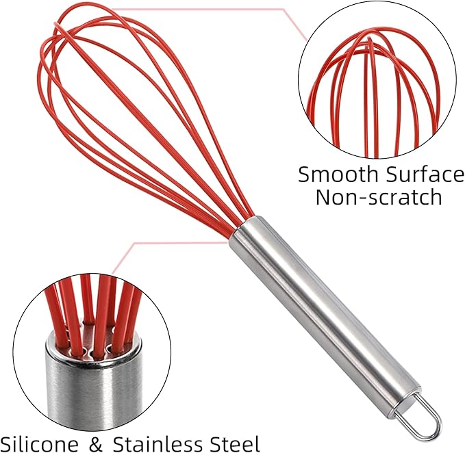 Cididu Set of 24 Silicone Whisk Bulk for Cooking, 10 In Wisking Tool Non Scratch, Flexible Rubber Whisks for Nonstick Pans, Kitchen Hand Whisk for Mother's Day Party Gifts, BPA Free Dishwasher Safe