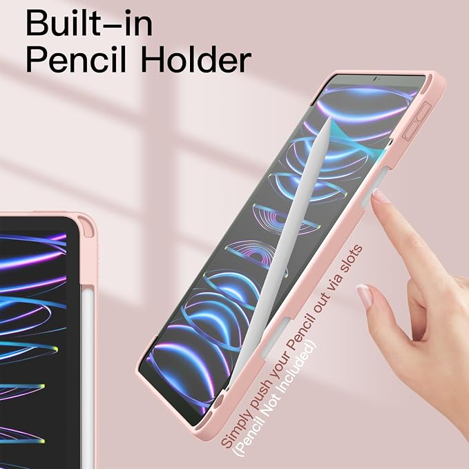 JETech Case Cover for iPad Pro 11 4/3/2/1 Black | For 2022/2021/2020/2018 Model Clear Back Pencil Holder Slim Shockproof Tri-Fold Stand Auto Wake/Sleep