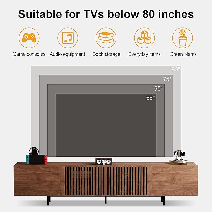 Pajiasen 94.48″ Mid Century Modern Walnut TV Stand with Grille Doors, Storage Cabinets,Entertainment Center for TVs Up to 80",Media Console for Living Room or Bedroom