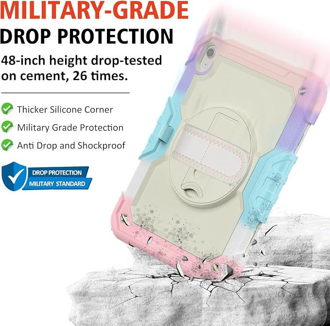 Ambison Case for iPad (A16) 11th/10th Generation 11''/10.9'' Black | Hand Strap 9H Tempered Glass Screen Protector Rotating Stand Shoulder Strap Heavy Duty Shockproof Pencil Holder