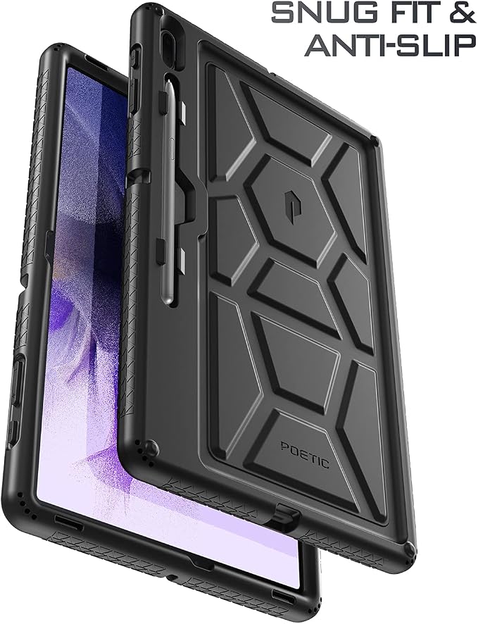 Poetic TurtleSkin Case Designed for Galaxy Tab S7 FE 12.4 Inch 2021 / Galaxy Tab S7 Plus 2020 with S Pen Holder Rugged Shockproof Drop Protection Kids Friendly Silicone Cover Case Black