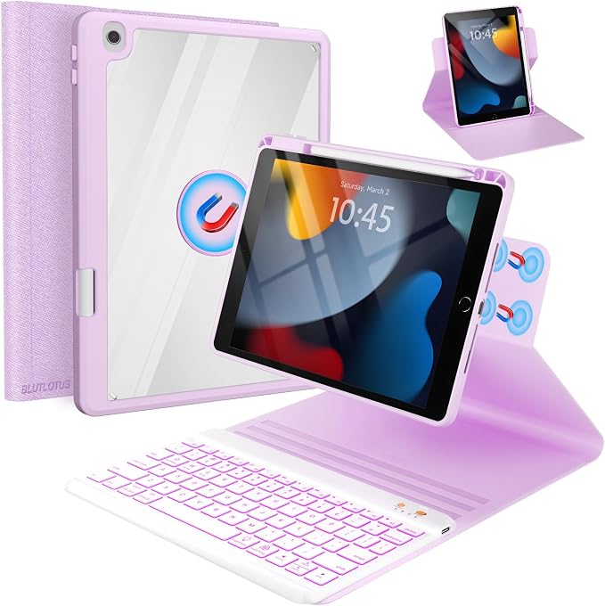 BLUTLOTUS Keyboard case for iPad 9th/8th/7th Generation 10.2 Inch - Backlit Wireless Detachable Folio Keyboard Cover with Pencil Holder for iPad 9th/8th/7th Gen Air 3rd Generation 10.5 Inch