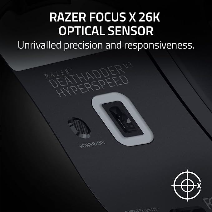 Razer DeathAdder V3 HyperSpeed Wireless Gaming Mouse: 55g Lightweight - USB C Charging - Up to 100 Hr Battery - Advanced 26K Optical Sensor - Gen-3 Optical Switches - 8 Programmable Controls - Black