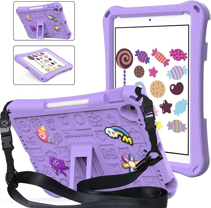 Case for iPad 10.2 Inch 2021/2020/2019/ iPad Pro 10.5 Inch/Air 3rd Gen (2019) Shoulder Strap Kickstand Children Friendly Anti-Scratch Shockproof Case Lightpurple