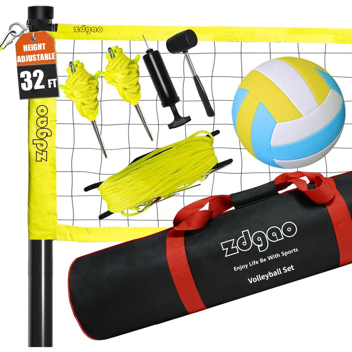 Zdgao 32FT Outdoor Portable Adjustable Height Volleyball Net System