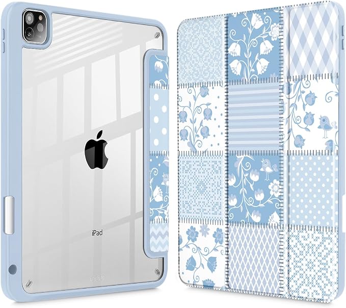 Tuiklol for iPad Pro 11 Inch 4th / 3rd / 2nd / 1st Gen (2022 2021 2020 2018) Case -Built-in Pencil Holder Shockproof Cover Clear Transparent Back Shell with Auto Wake/Sleep Black Flower