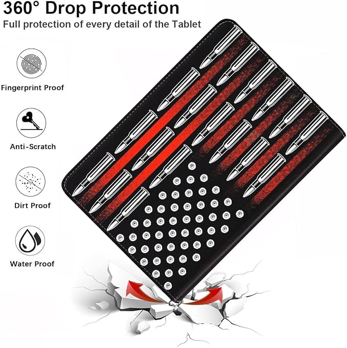 Case for Samsung Galaxy Tab S10 Lite/ S10 FE/ S9 FE 5G 10.9 Inch/ S9 11 Inch - Slim PU Leather Folding Stand Folio Cover with Auto Sleep/Wake American Flag &amp Bullets