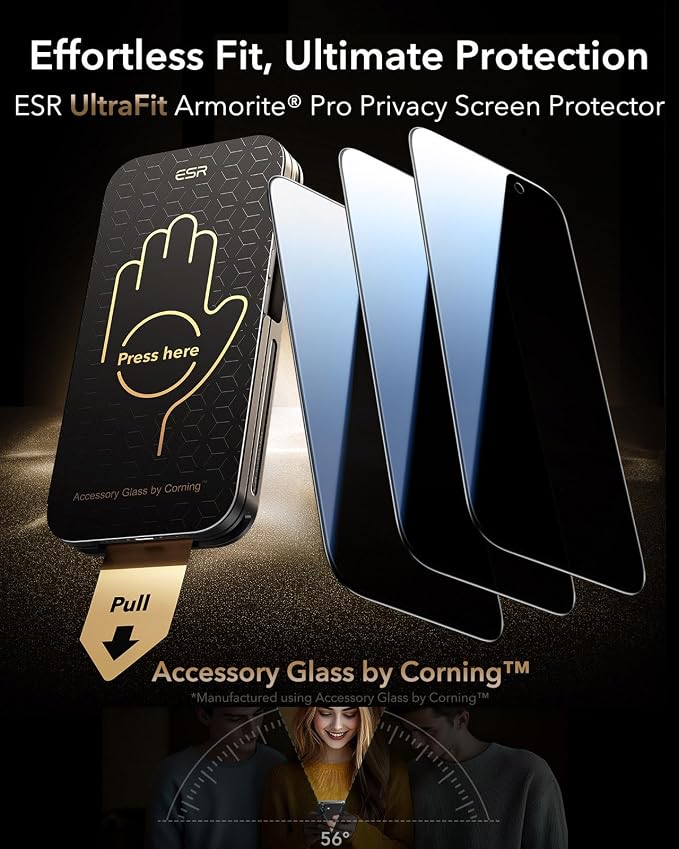 ESR 3 Pack for iPhone 16 Pro Max Privacy Screen Protector Armorite Pro | Accessory Glass by Corning™ 10X Impact Absorption Anti-Spy Full-Coverage Protection UltraFit Tray Bubble-Free