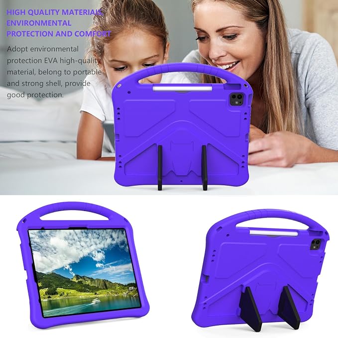 Kids Case for iPad Air 13 (2026/2025/2024) M4/M3/M2 &amp iPad Pro 13 2024 &amp iPad Pro 12.9 Cover 6th/5th/4th/3rd Gen (2022/2021/2020/2018) DIY Figures EVA Rubber Handle Stand Shockproof Bumper