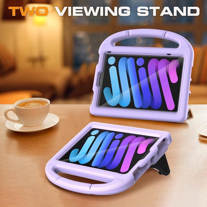 Kids Case for iPad mini 7 (A17 Pro) 2024/ Mini 6 2021 iPad mini 7th/6th Generation Case with Screen Protector - Shockproof with Handle Stand Protective Cover for iPad 8.3 Inch Lavender