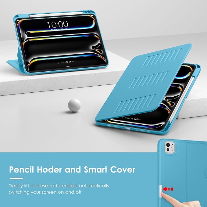 VIKESI Case for iPad Pro 11 inch (M5/M4) 2025/2024Multiple Angles Magnetic Stand CoverShockproof BackPencil Holderand Auto Sleep/WakeBlack