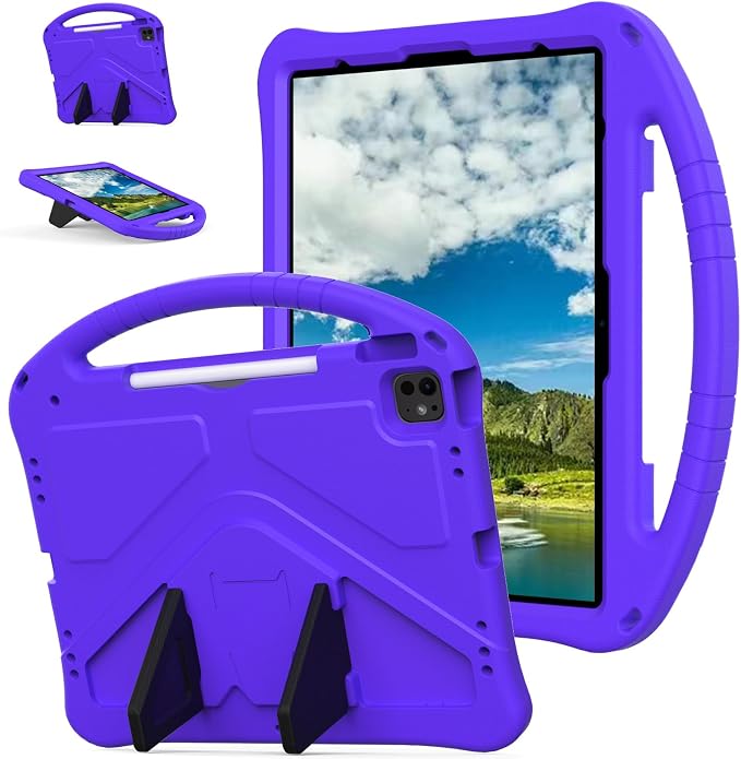 Kids Case for iPad Air 13 (2026/2025/2024) M4/M3/M2 &amp iPad Pro 13 2024 &amp iPad Pro 12.9 Cover 6th/5th/4th/3rd Gen (2022/2021/2020/2018) DIY Figures EVA Rubber Handle Stand Shockproof Bumper
