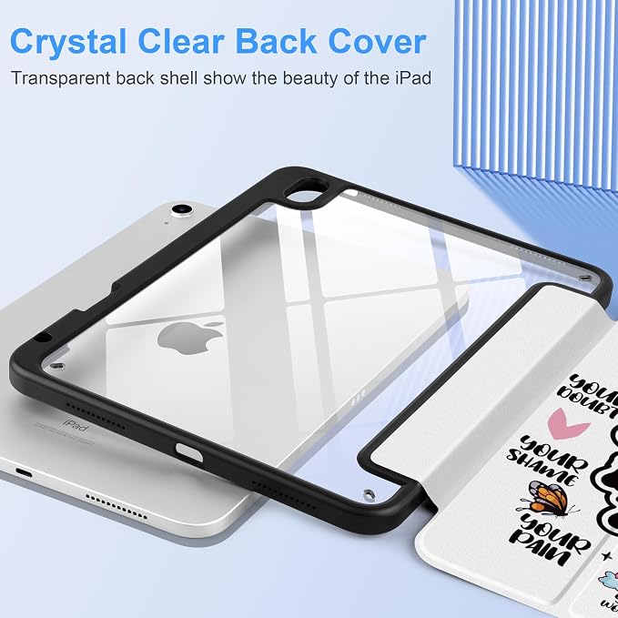 Case for iPad (A16) 11th Generation 11 inch 2025 /iPad 10th Gen 10.9 2022 - Aesthetic Cute Preppy Design Trifold Cover with Soft TPU Bumper Clear Back Auto Sleep/Wake Waves