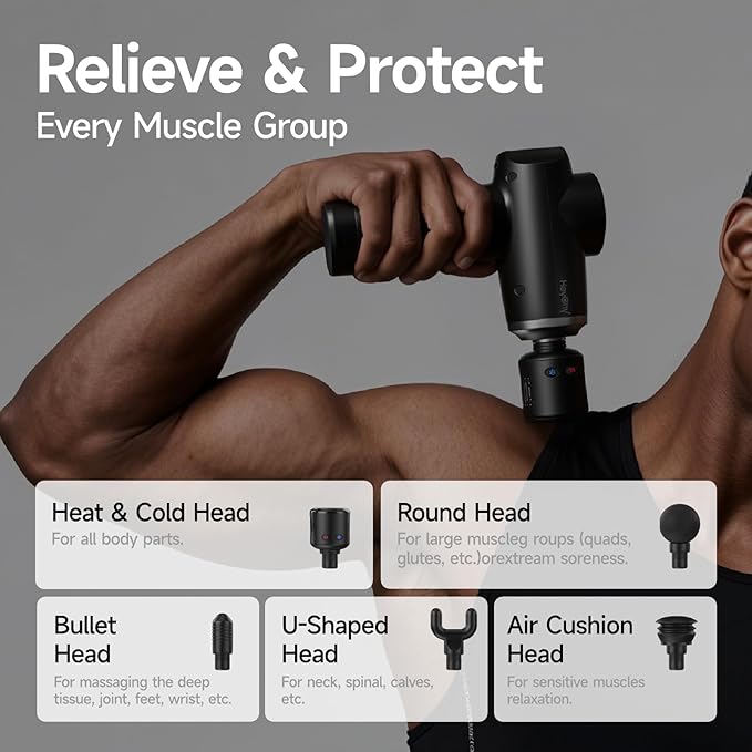 HEYCHY Percussion Massage Gun Deep Tissue with Heat and Cold Head, Portable Handheld Muscle Massager, Percussion Back Body Masajeador 12mm Amplitude for Athletes, Electric Back and Neck Massager
