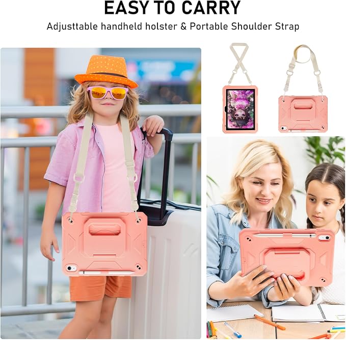 for iPad (A16) 11th Generation Case 11 Inch 2025/ iPad 10th Generation Case 10.9 Inch 2022 with 360 Rotating Grip Magic StandPencil Slot/Key Chain/Carrying Shoulder Strap Cover for iPad 10th Gen