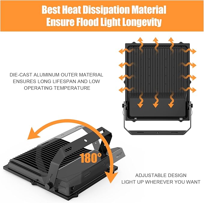 6 Pack LED Flood Light Fixture 300W 36000LM ETL Listed 5000K Outdoor Floodlight Security Lighting IP65 Waterproof for Parking Lot Sports Fields Billboard Arena Yard Garage AC100-277V