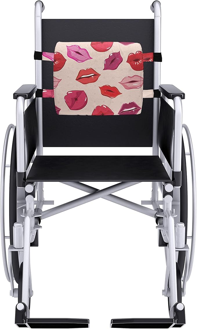 Ambesonne Kiss Lumbar Pillow, Repetitive Woman Lips in Warm Toned Listicks, Soft Back Cushion for Office Chairs with Adjustable Straps, 14" x 13", Rose Red