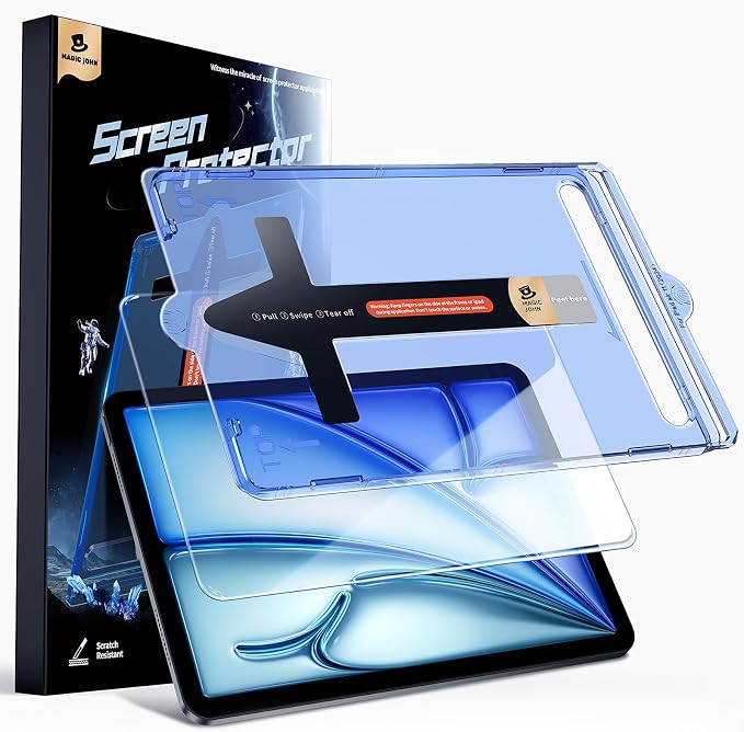 MAGIC JOHN for iPad Air 11 inch Screen Protector M2 [6th 2024] Tempered Glass Auto Dust-Elimination Bubble Free HD Clear Easy InstallationHigh Sensitivity