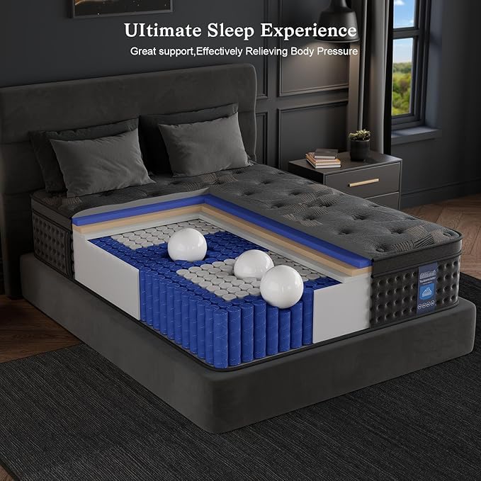Queen Mattress,14 Inch Hybrid Queen with Memory Foam & Pocket Spring,Superior Hybrid Mattress with Gel Memory Foam or Back & Lumbar Support,100 Night Trial,Soft and Breathable.
