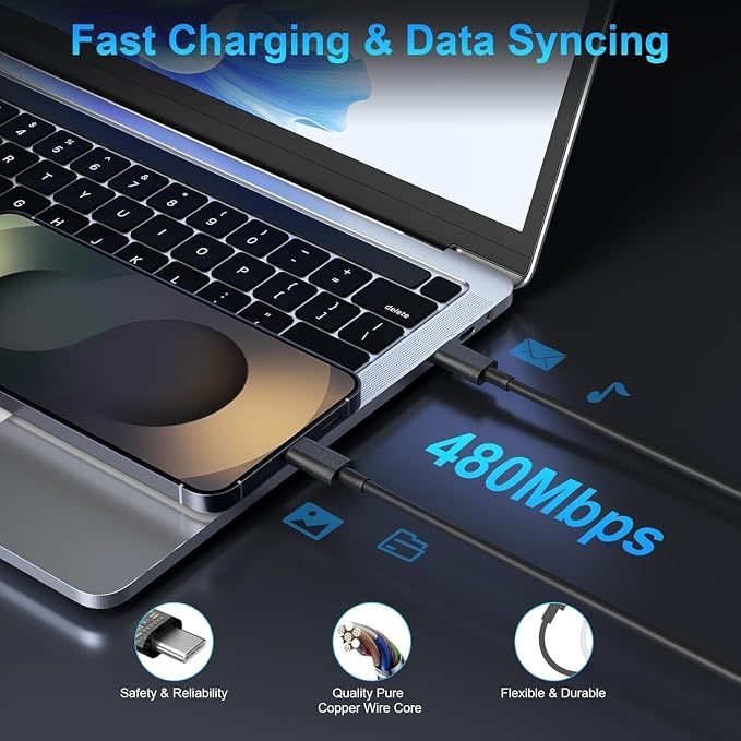 60W USB C Charger Samsung 2Pack 60 Watt Super Fast Charging Type-C Charger for Samsung Galaxy S26/S25 S24/S23/S22 with 6FT/10FT/10FT USBC Cables Compatible with iPhone 17/16/15 Tab S9+ MacBook