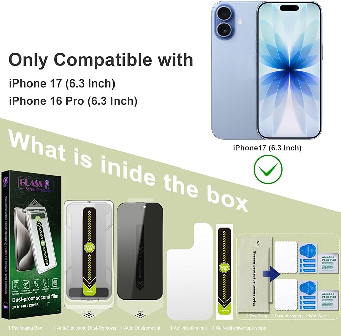 2-Pack Matte Privacy Anti-Spy Screen Protector for iPhone 17 Pro Max (6.9-Inch)Anti-Glare9H Tempered GlassFull CoverageAnti-FingerprintAuto Dust RemovalBubble-Free