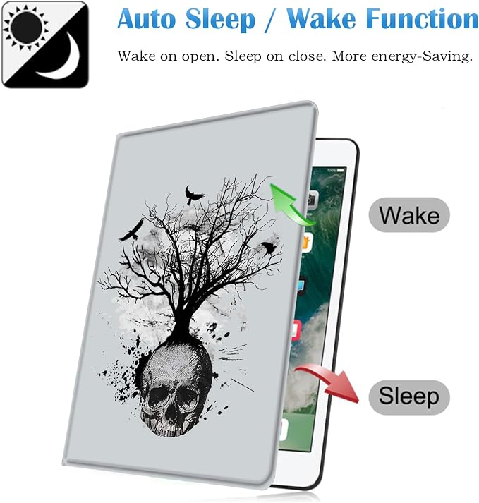 for Samsung Galaxy Tab A8 10.5 2022 Slim Case with Adjustable Stand Cover with Auto Wake/Sleep Smart Cover for Samsung Galaxy A8 10.5 Inch（SM-X200/X205/X207）- Black and White Skull Head Tree
