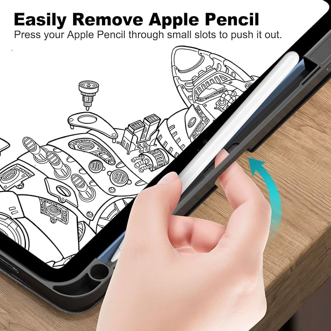 for iPad 10th Generation Case 10.9 inch 2022 with Pencil Holder PU Leather Smart ipad 11th A16 11inch Cover Model: A2696 /A2757 / A2777 Auto Sleep/WakeBlack