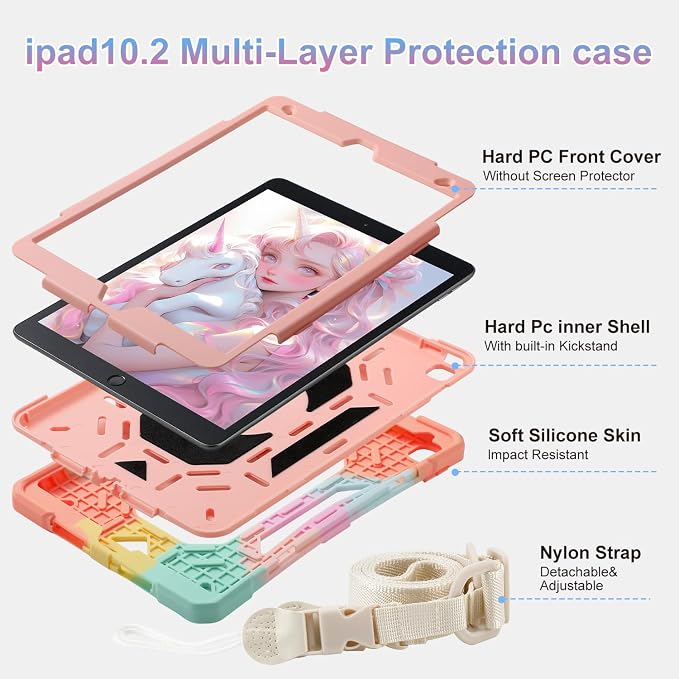 for iPad (A16) 11th Generation Case 11 Inch 2025/ iPad 10th Generation Case 10.9 Inch 2022 with 360 Rotating Grip Magic StandPencil Slot/Key Chain/Carrying Shoulder Strap Cover for iPad 10th Gen