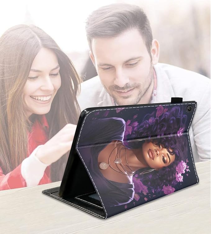 Case for Amazon Fire HD 10 Tablet (9th/7th Generation 2019/2017 Release) Slim PU Leather Cover with Card Slot &amp Auto Wake/Sleep for Fire 10.1 Tablet African American Girl