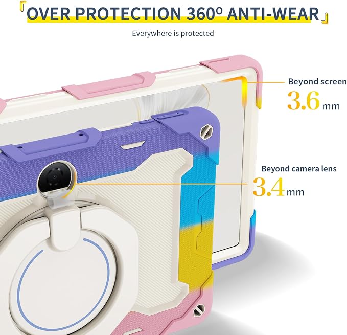 Tablet Case for Honor Pad 9 12.1 Kids Rainbow Heavy Duty Silicone Shockproof Case with Pencil Holder Shoulder Strap Rotating Fold Kickstand Hand Strap
