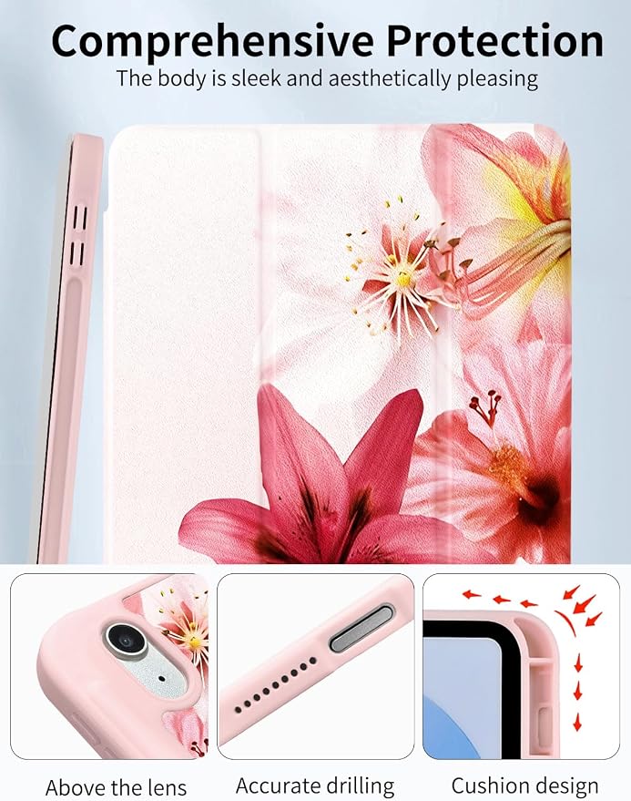 Case for iPad 9th/ 8th/ 7th Generation Case 10.2&amp10.5 Inch (2021/2020/2019 Release) Slim Lightweight Soft Trifold Back Cover with Pencil Holder &amp Auto Sleep/Wake Cover Cherries Cheetah Bows