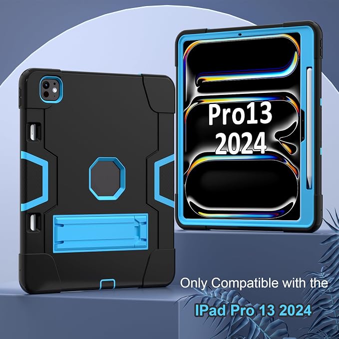 for iPad Pro 13 Inch Case M4 (2024 Model 7th Generation) A2925 A2926 A3007 with Kickstand Silicone Cover Protective Case for iPad Pro 13” Black